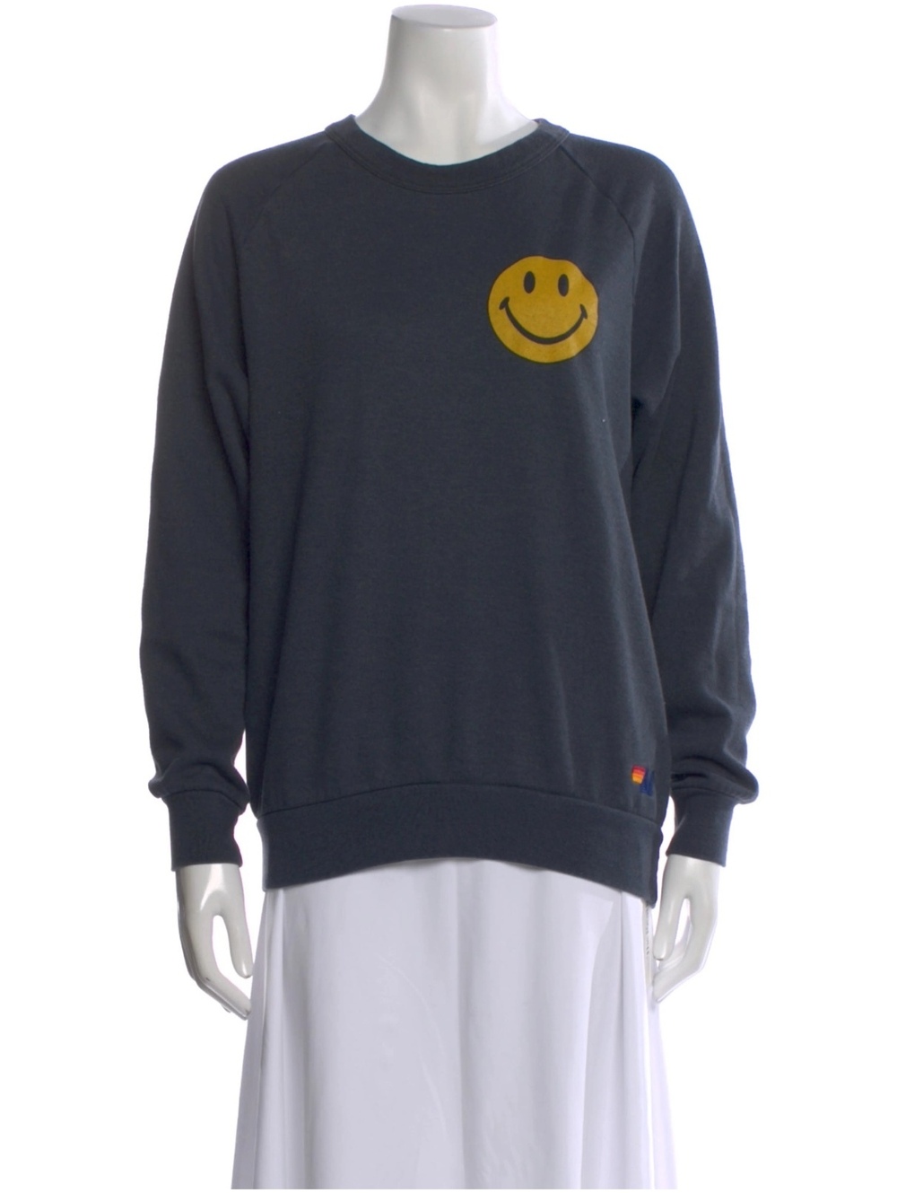 Aviator Nation Smiley Face Crewneck Sweatshirt Charcoal Yellow Graphic Size XL